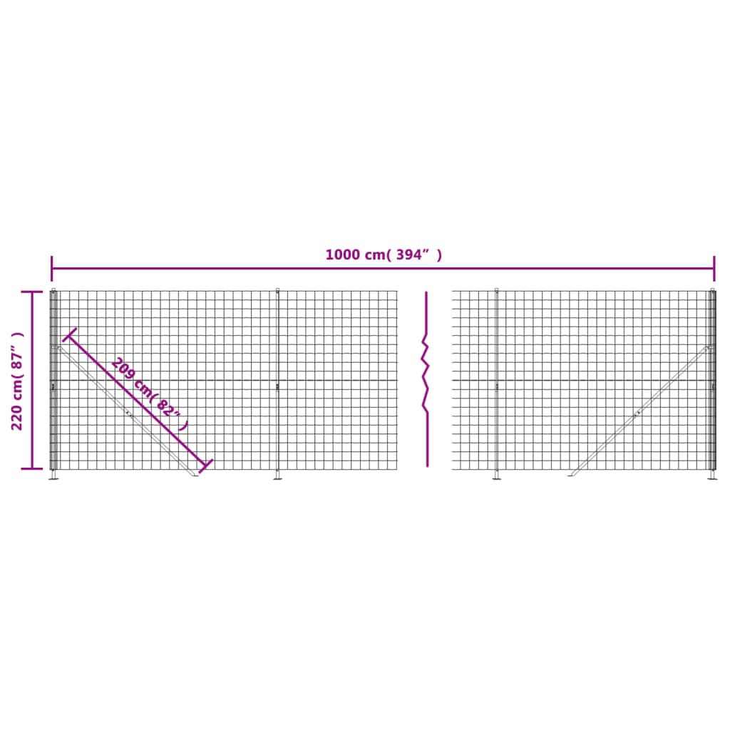 Gard plasă de sârmă cu bordură, verde, 2,2x10 m