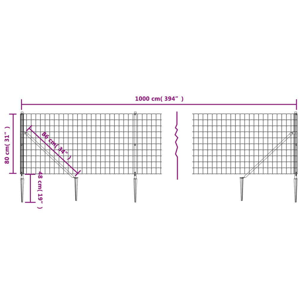 Gard plasă de sârmă cu țăruși de fixare, antracit, 0,8x10 m