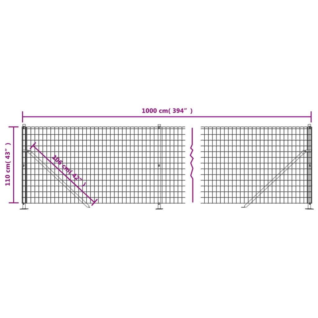 Gard plasă de sârmă cu bordură, antracit, 1,1x10 m