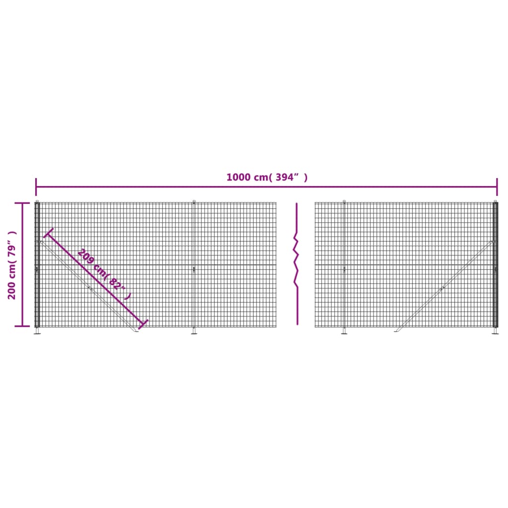 Gard plasă de sârmă cu bordură, antracit, 2x10 m