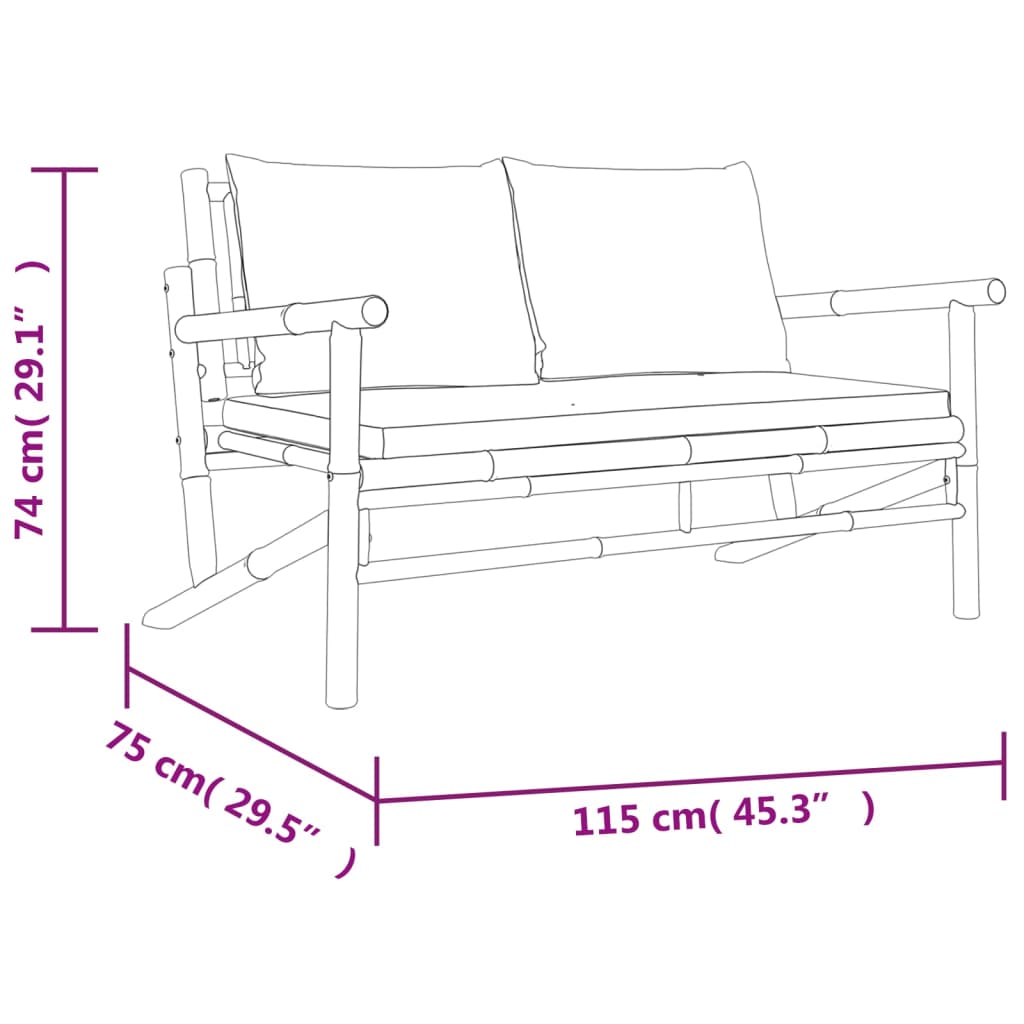 Set mobilier de grădină cu perne gri închis, 4 piese, bambus