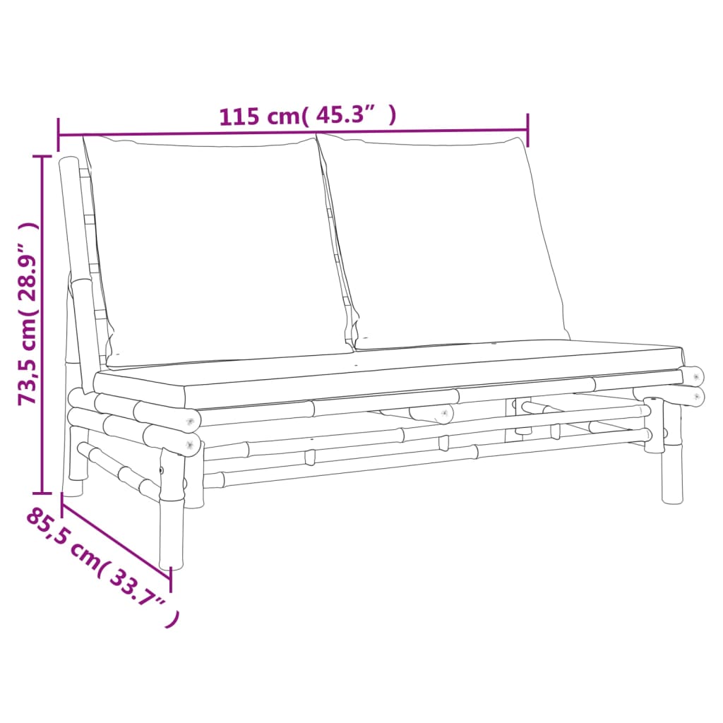 Set mobilier de grădină, perne gri închis, 3 piese, bambus