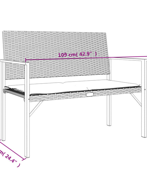 Încărcați imaginea în vizualizatorul Galerie, Bancă de grădină cu pernă, 2 locuri, negru poliratan
