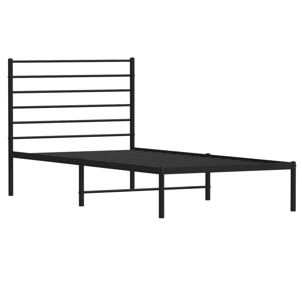 Cadru de pat din metal cu tăblie, negru, 107x203 cm