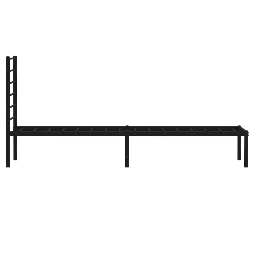 Cadru de pat din metal cu tăblie, negru, 107x203 cm