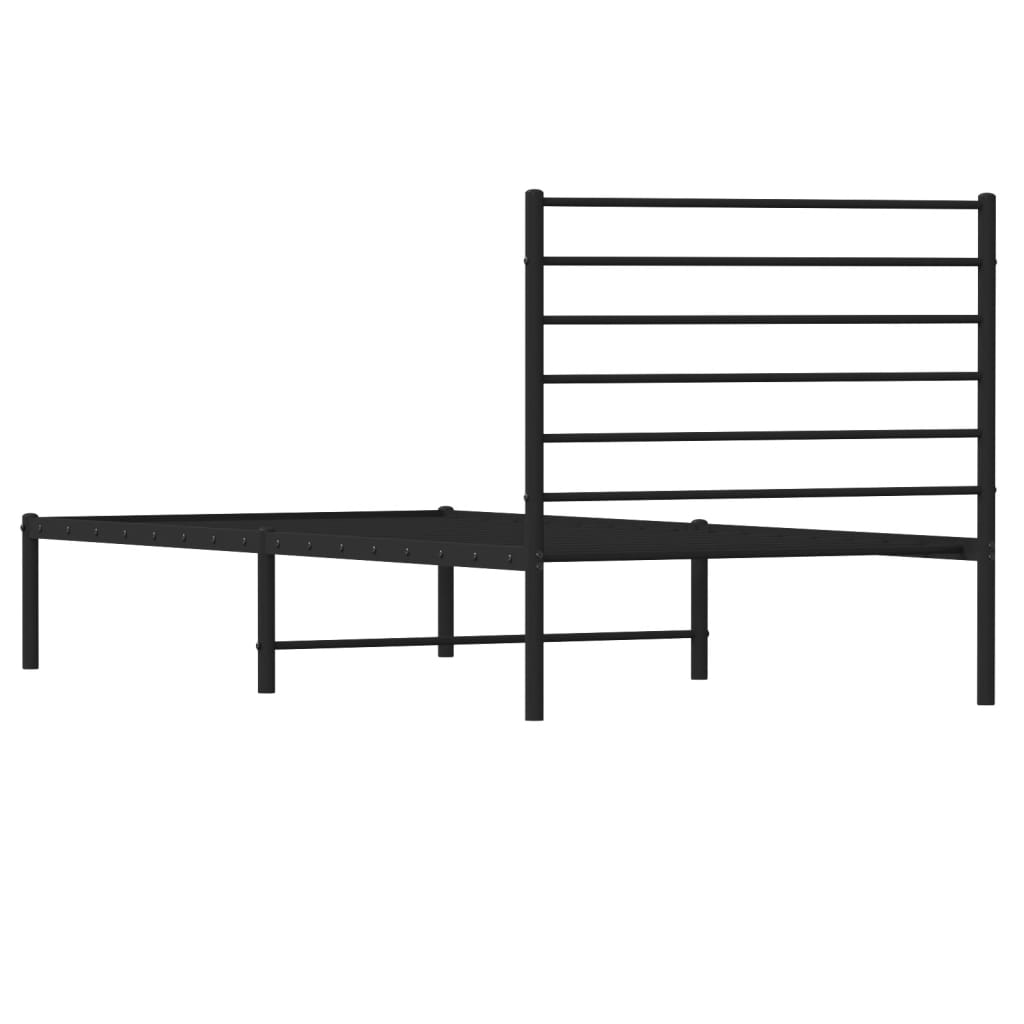 Cadru de pat din metal cu tăblie, negru, 107x203 cm