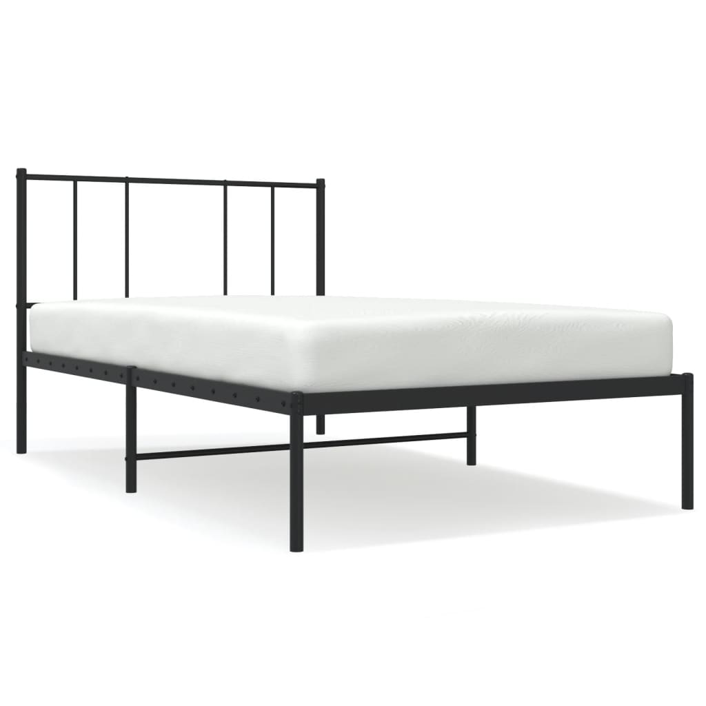 Cadru de pat din metal cu tăblie, negru, 107x203 cm