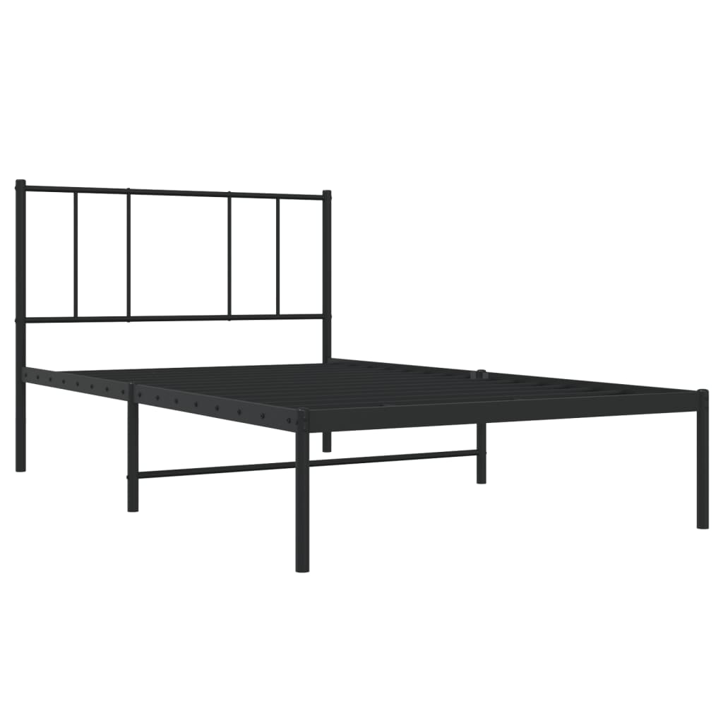 Cadru de pat din metal cu tăblie, negru, 107x203 cm