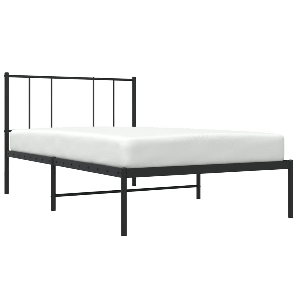 Cadru de pat din metal cu tăblie, negru, 107x203 cm