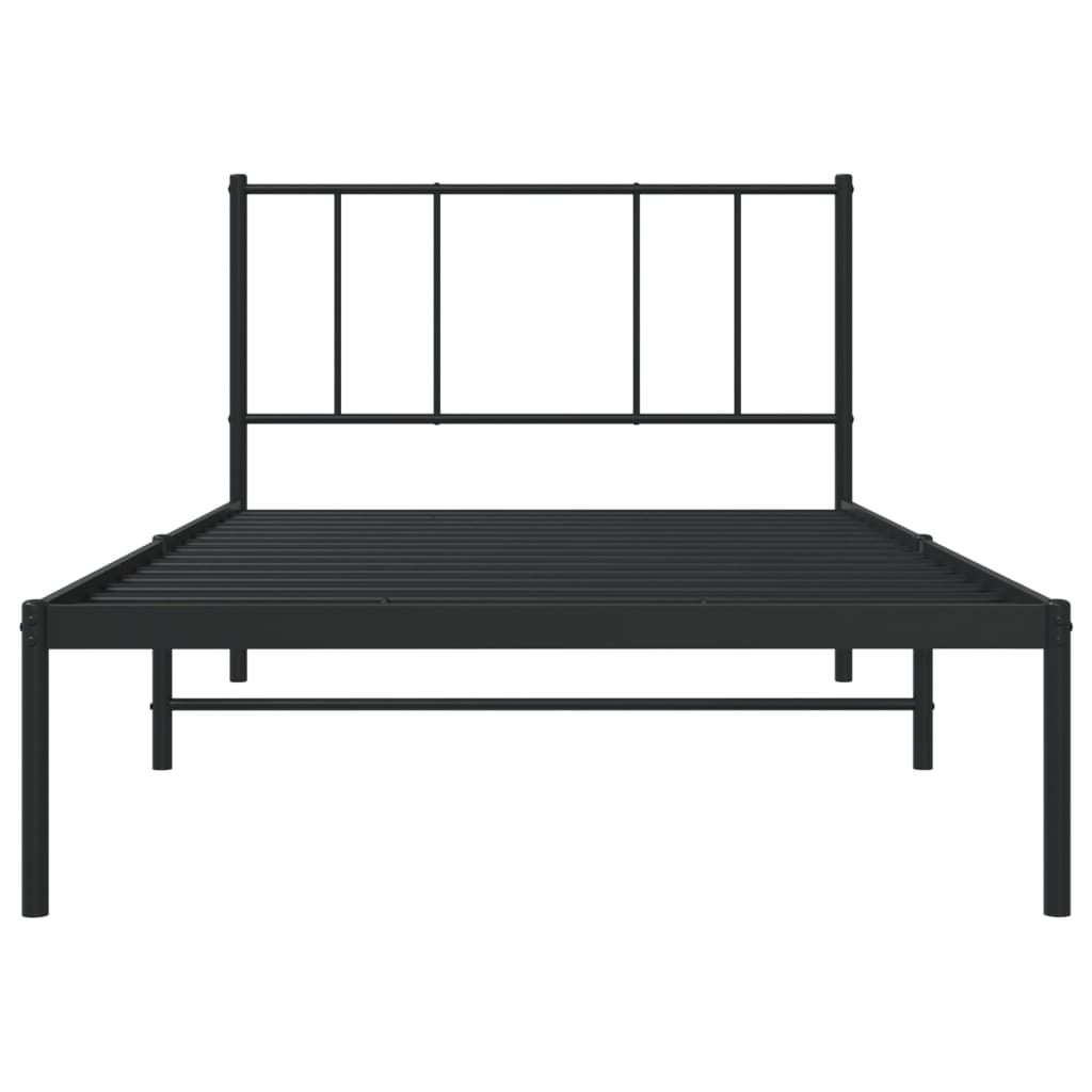 Cadru de pat din metal cu tăblie, negru, 107x203 cm