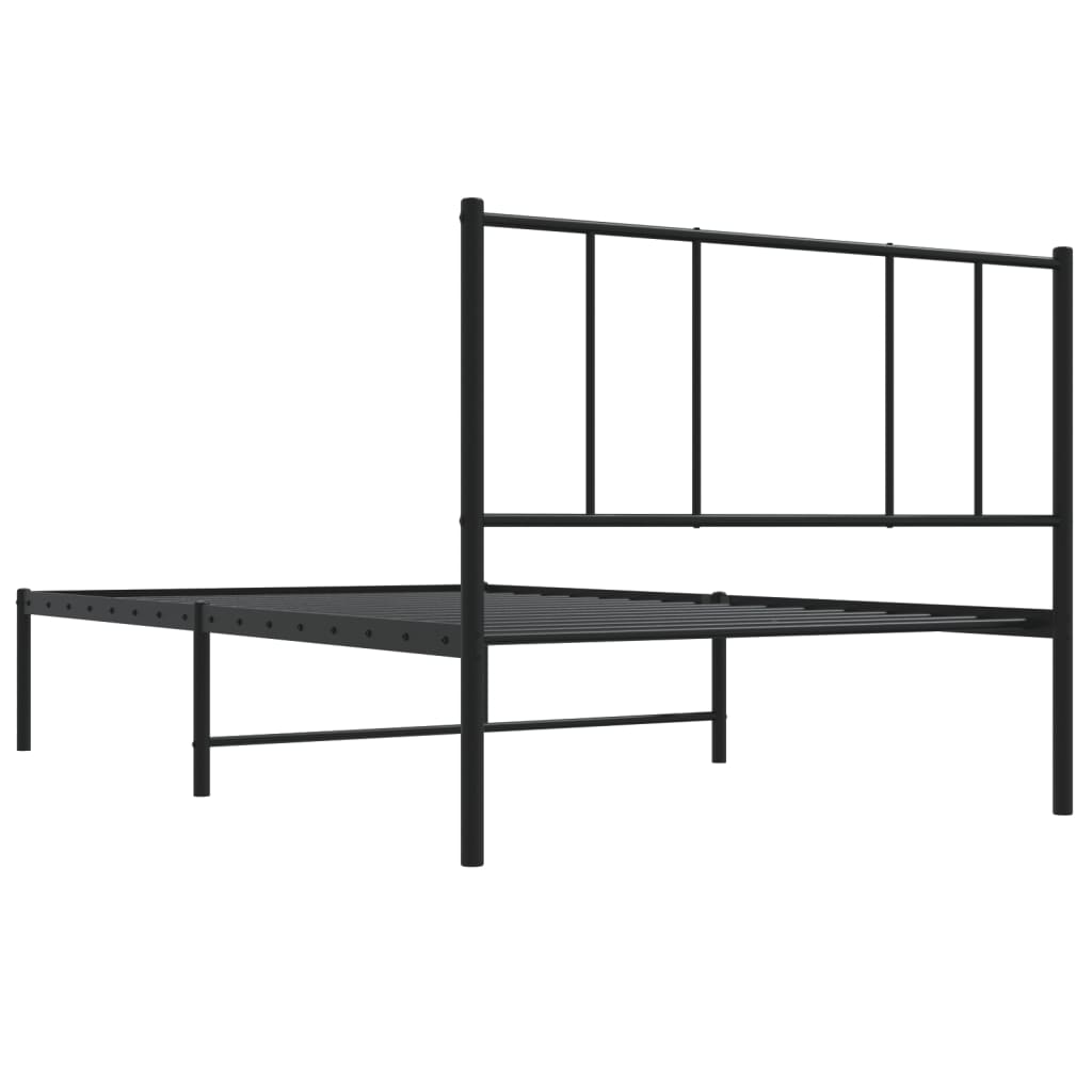 Cadru de pat din metal cu tăblie, negru, 107x203 cm