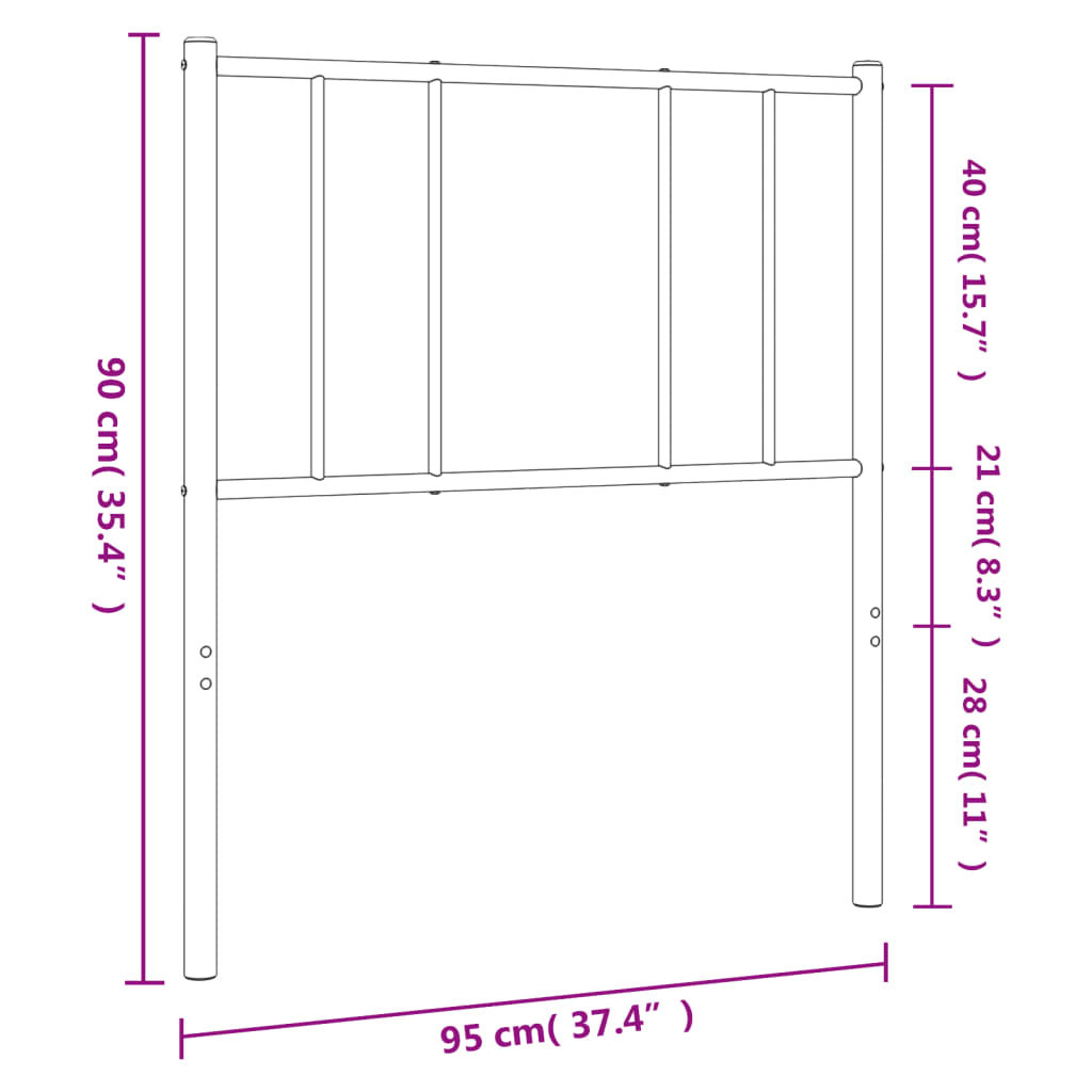 Tăblie de pat metalică, negru, 90 cm