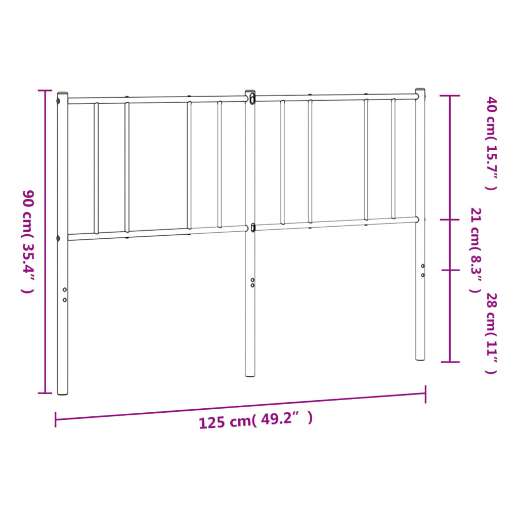 Tăblie de pat metalică, alb, 120 cm