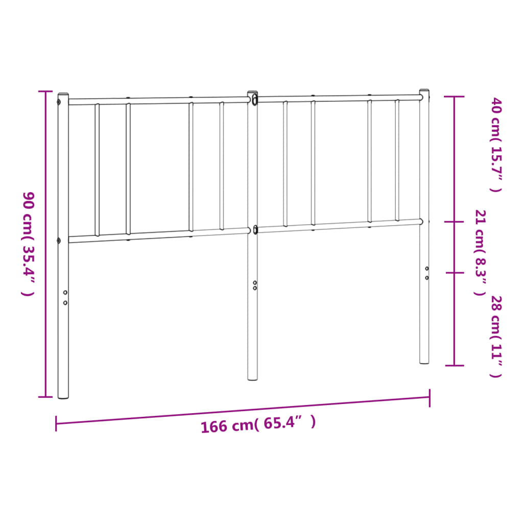 Tăblie de pat metalică, alb, 160 cm