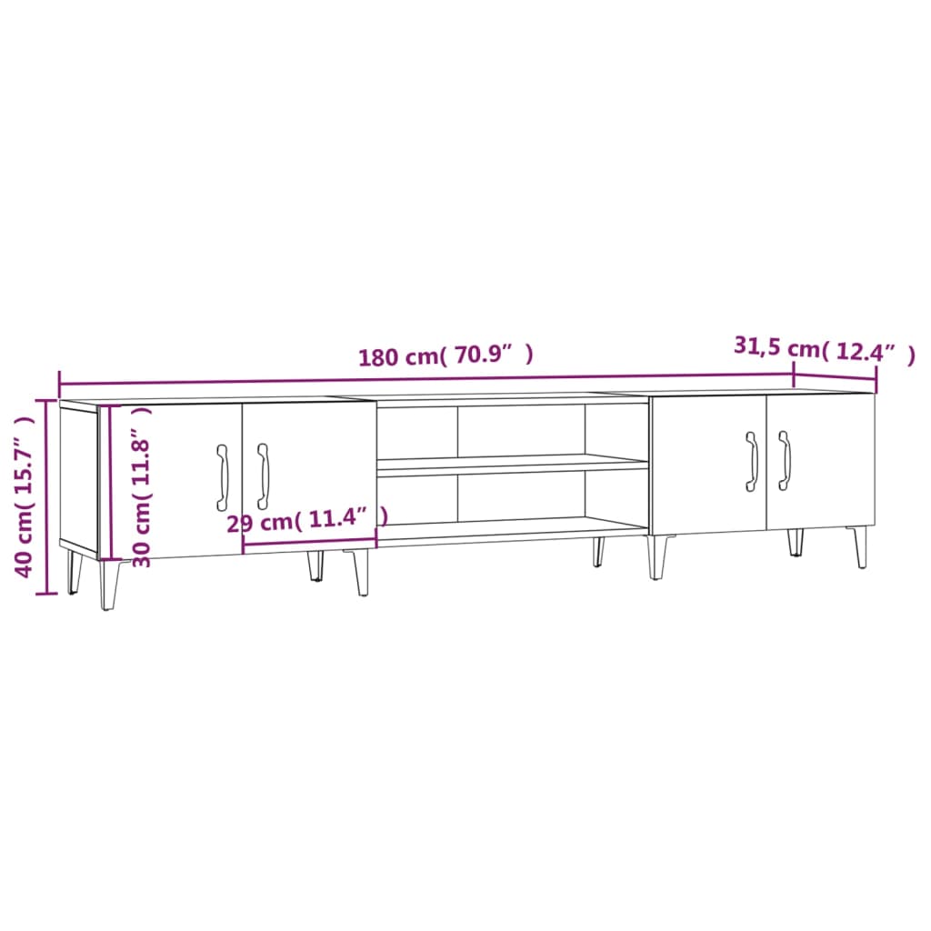 Comodă TV, gri beton, 180x31,5x40 cm, lemn prelucrat