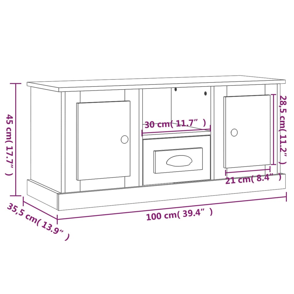 Comodă TV, stejar maro, 100x35,5x45 cm, lemn prelucrat