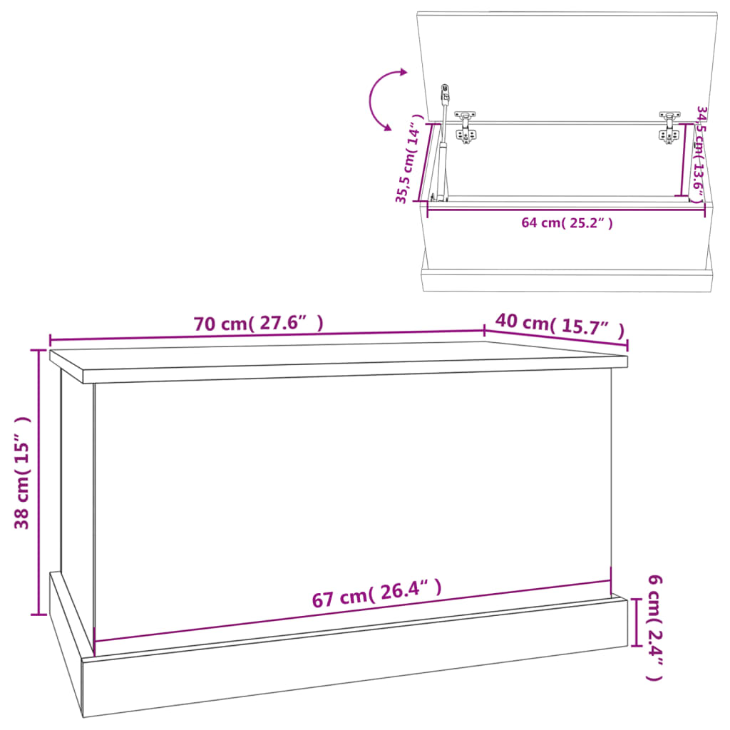 Cutie de depozitare, negru, 70x40x38 cm, lemn prelucrat