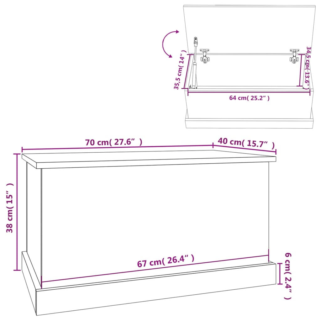 Cutie de depozitare, stejar afumat, 70x40x38 cm, lemn prelucrat