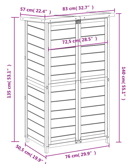 Încărcați imaginea în vizualizatorul Galerie, Magazie de unelte de grădină cafeniu 83x57x140cm lemn masiv pin
