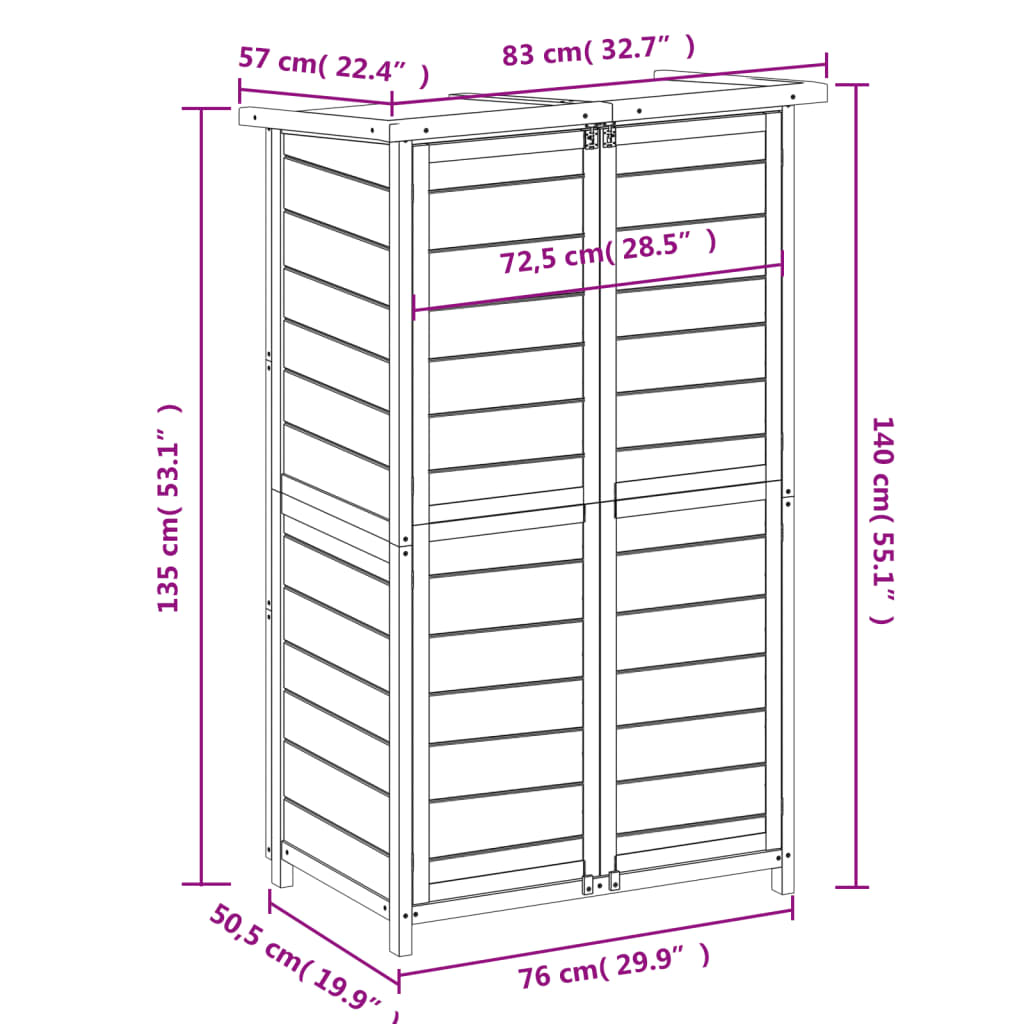 Magazie de unelte de grădină cafeniu 83x57x140cm lemn masiv pin