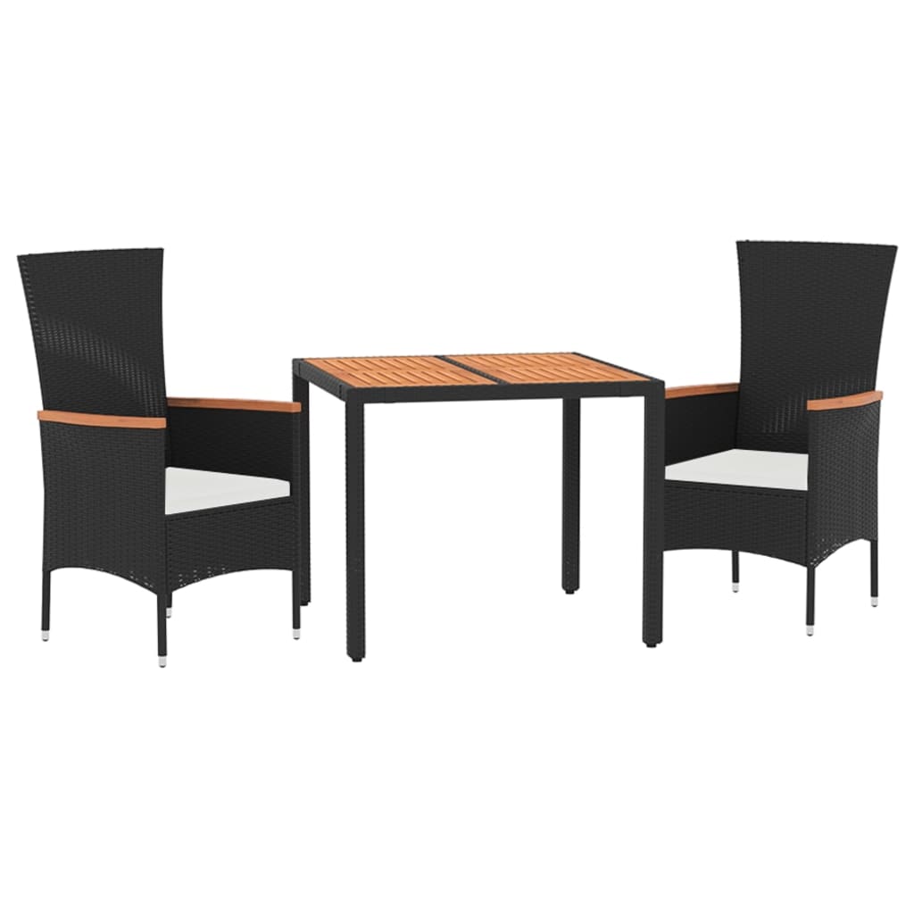 Set mobilier de grădină cu perne, 3 piese, negru, poliratan