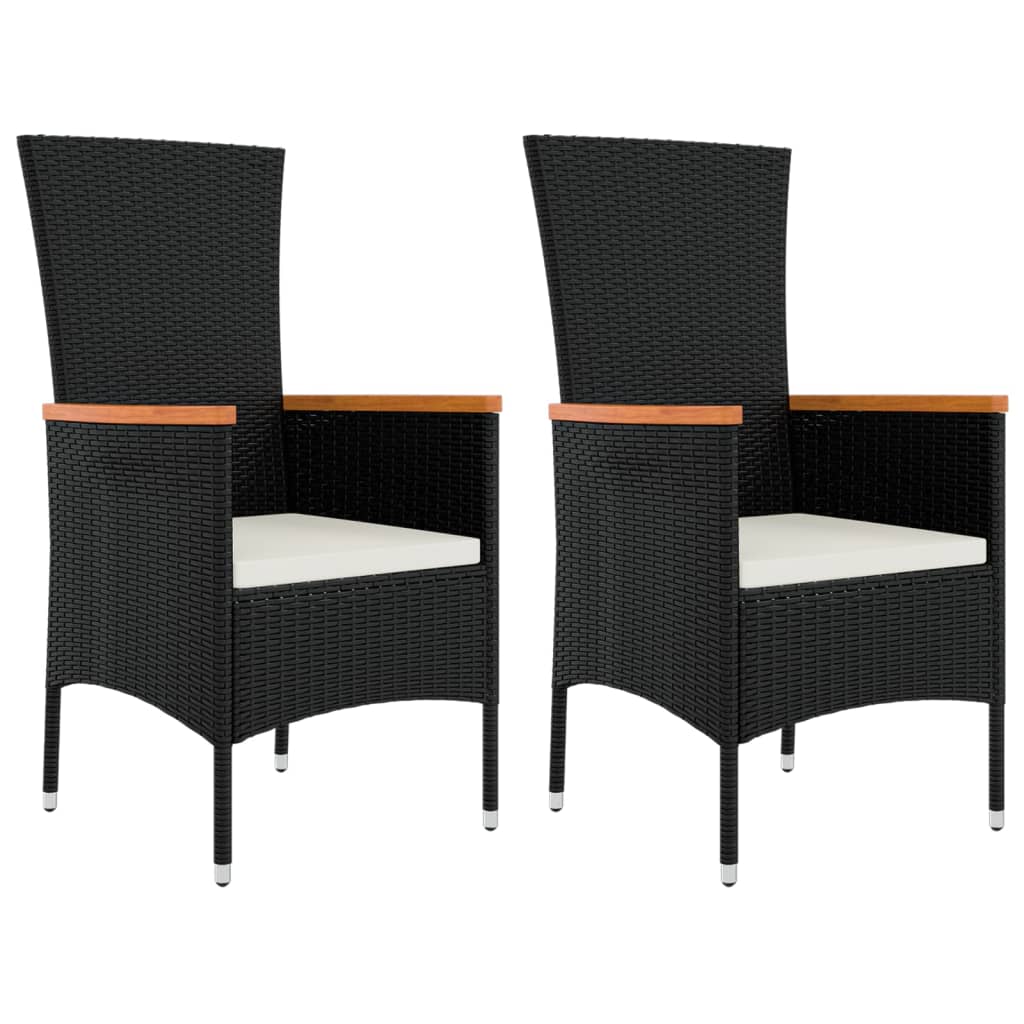 Set mobilier de grădină cu perne, 3 piese, negru, poliratan