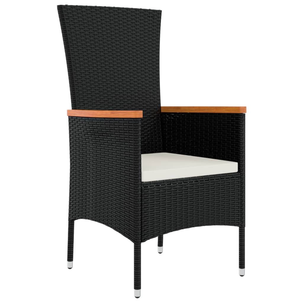 Set mobilier de grădină cu perne, 3 piese, negru, poliratan