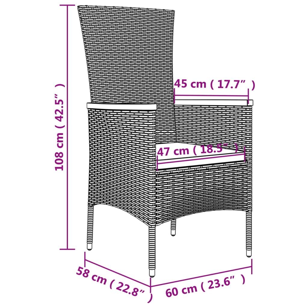 Set mobilier de grădină cu perne, 3 piese, negru, poliratan