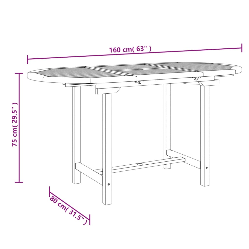 Masă extensibilă de grădină 110-160x80x75 cm lemn masiv de tec