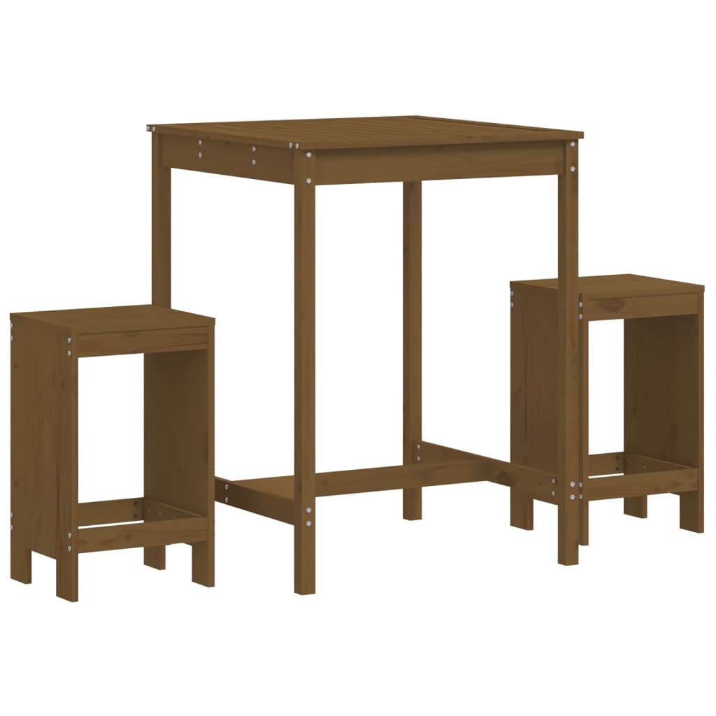 Set mobilier de bar, 3 piese, maro miere, lemn masiv de pin