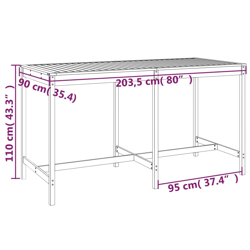 Set bar de grădină, 9 piese, alb, lemn masiv de pin