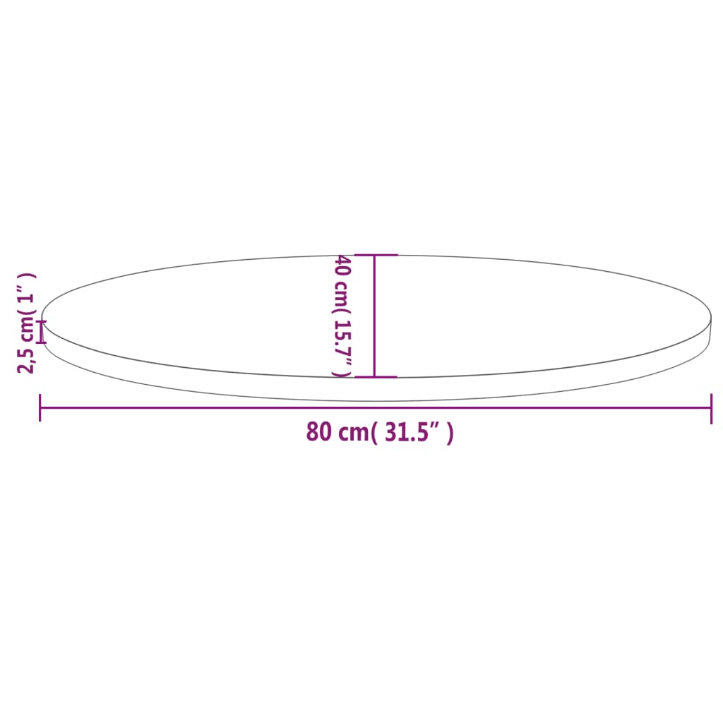 Blat de masă, alb, 80x40x2,5 cm, lemn masiv de pin, oval