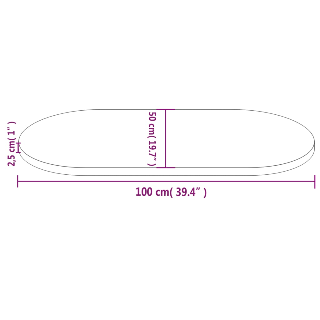 Blat de masă, 100x50x2,5 cm, lemn masiv de pin, oval