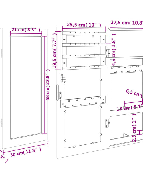 Загрузите изображение в средство просмотра галереи, Dulap de bijuterii cu oglindă montat pe perete, 30x8,5x67 cm
