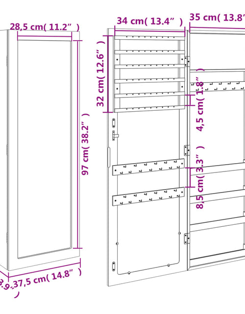 Încărcați imaginea în vizualizatorul Galerie, Dulap de bijuterii cu oglindă montat pe perete 37,5x10x106 cm
