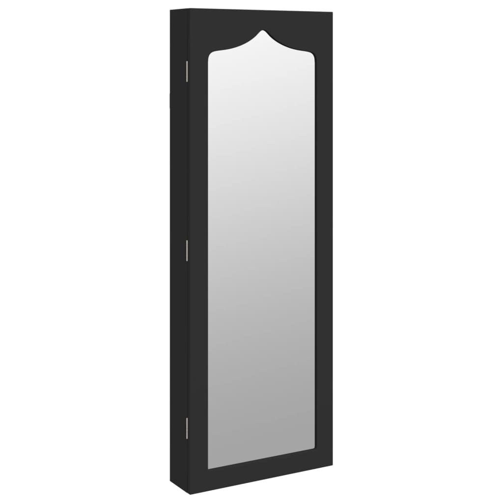Dulap de bijuterii cu oglindă de perete, negru, 37,5x10x106 cm