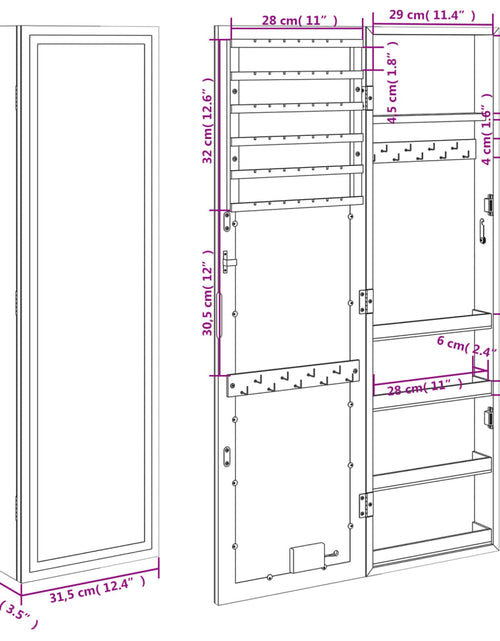 Încărcați imaginea în vizualizatorul Galerie, Dulap de bijuterii cu oglindă și lumini LED, montaj pe perete
