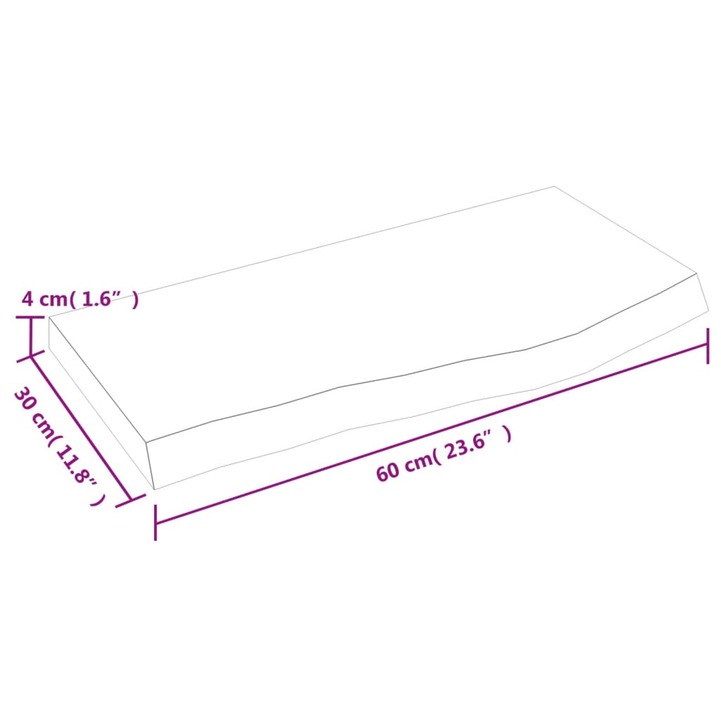 Poliță de perete, 60x30x(2-4) cm, lemn masiv de stejar netratat