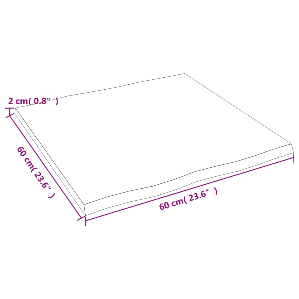 Blat masă 60x60x2 cm lemn masiv stejar netratat contur organic