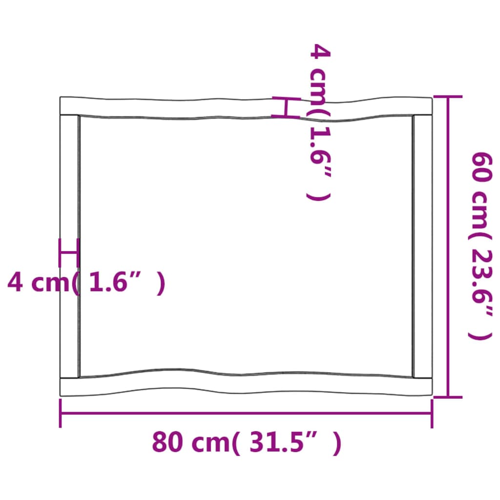 Blat masă, 80x60x(2-4) cm, maro, lemn tratat contur organic - Lando