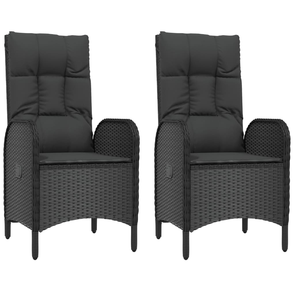 Set mobilier de grădină cu perne, 3 piese, negru, poliratan