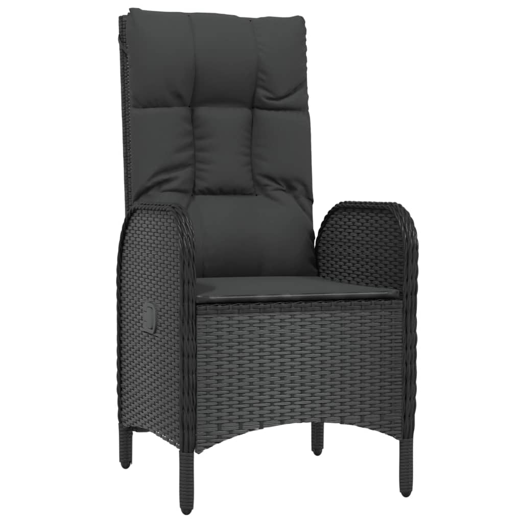 Set mobilier de grădină cu perne, 3 piese, negru, poliratan