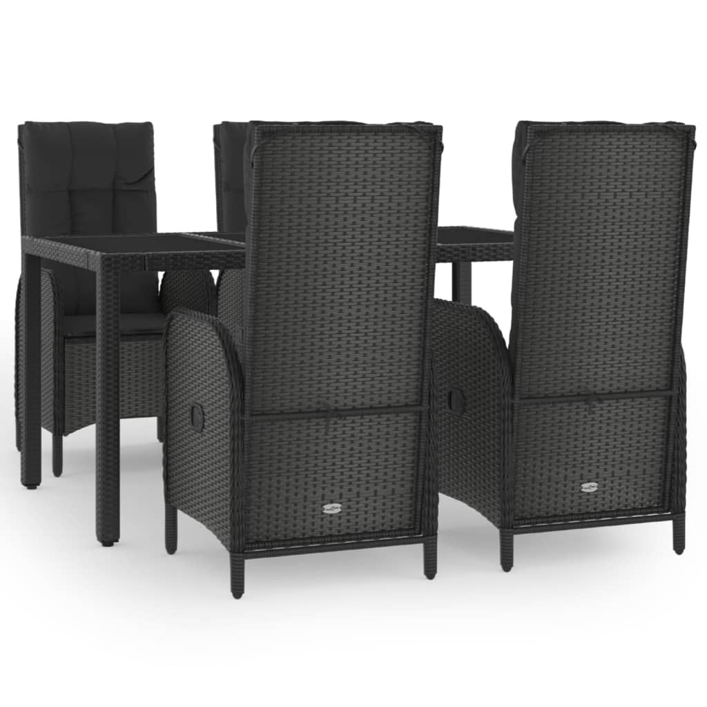 Set mobilier de grădină cu perne, 5 piese, negru, poliratan