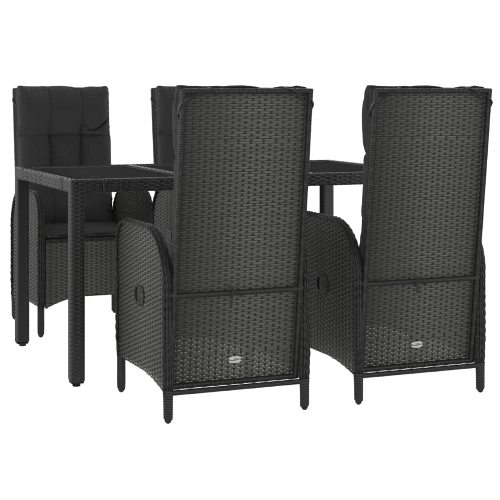 Set mobilier de grădină cu perne, 5 piese, negru, poliratan