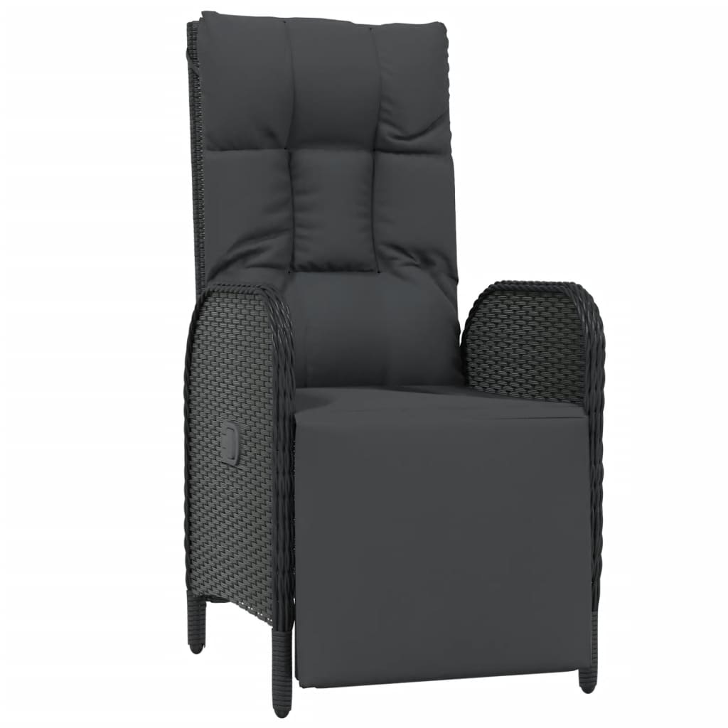 Set mobilier de grădină cu perne, 3 piese, negru, poliratan