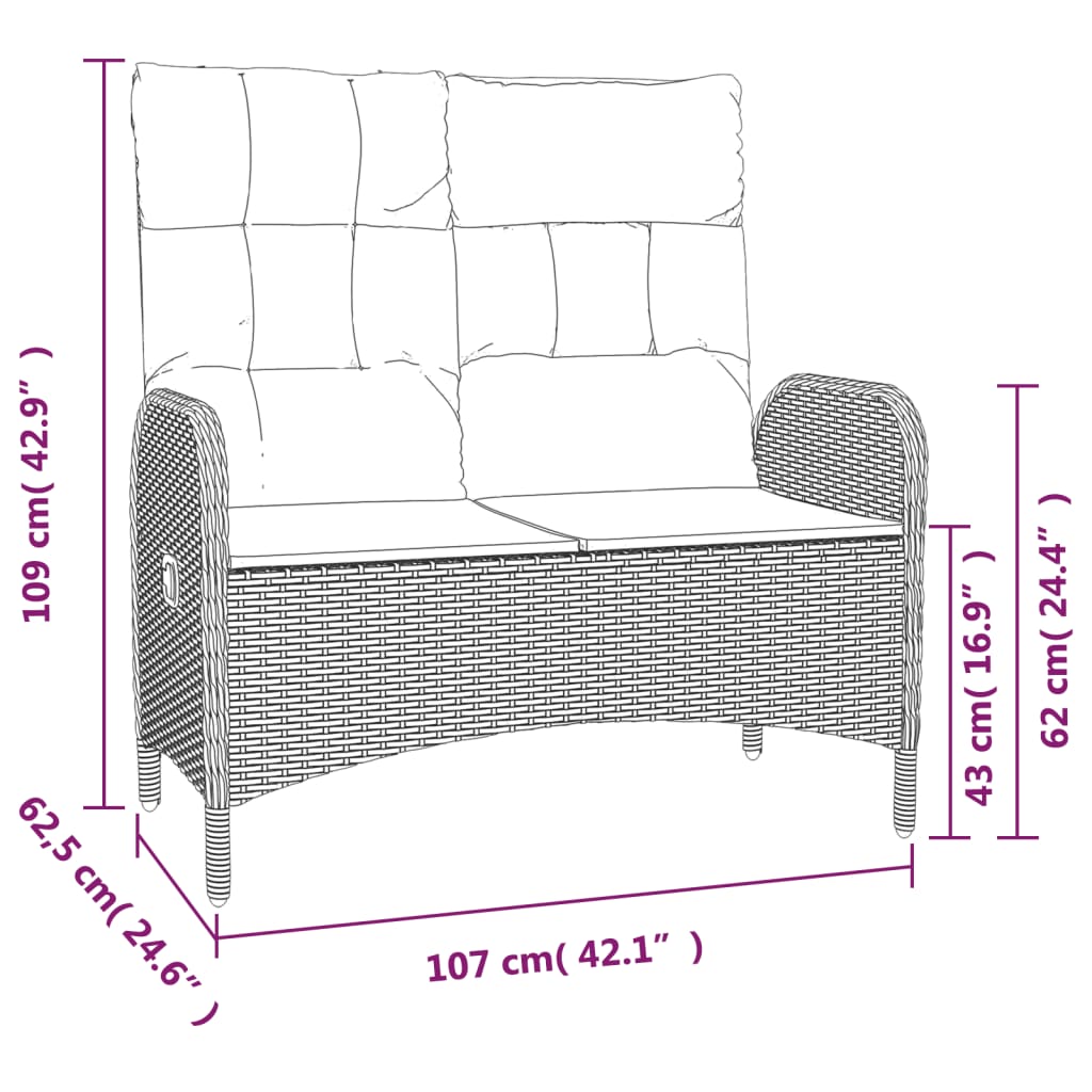 Set mobilier de grădină cu perne, 3 piese, gri, poliratan