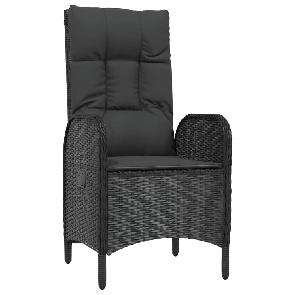 Set mobilier de grădină cu perne, 3 piese, negru, poliratan