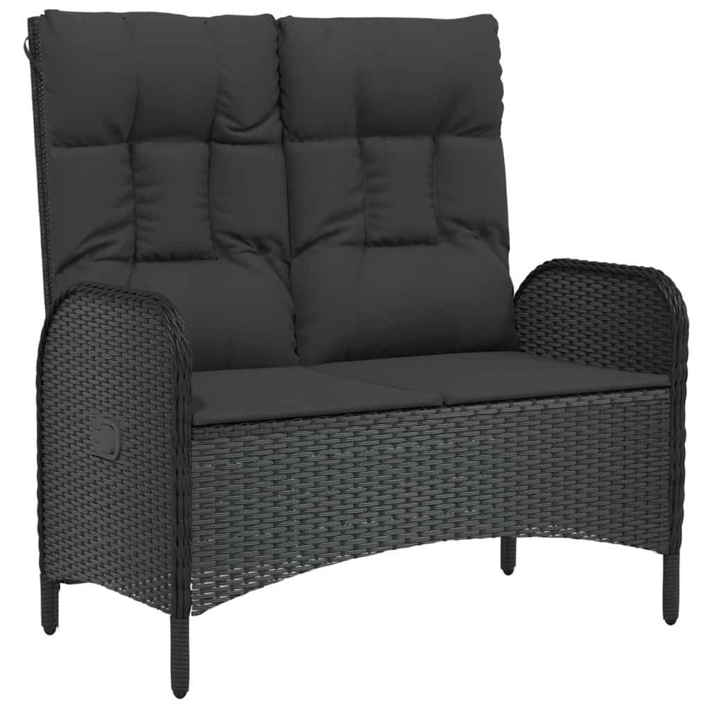 Set mobilier de grădină cu perne, 3 piese, negru, poliratan