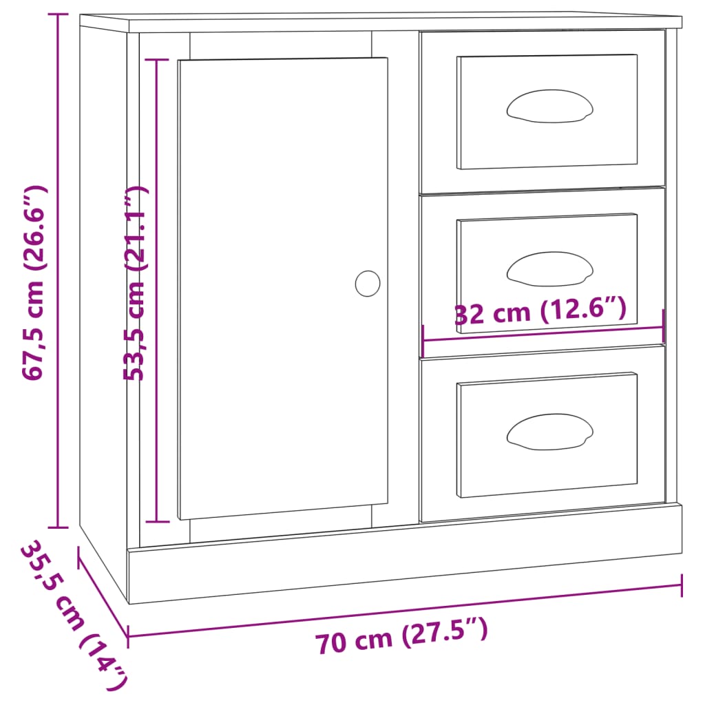 Servante, 3 piese, negru, lemn prelucrat