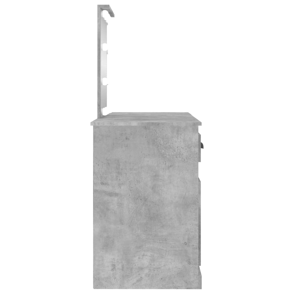 Masă de toaletă cu LED, gri beton, 130x50x132,5 cm